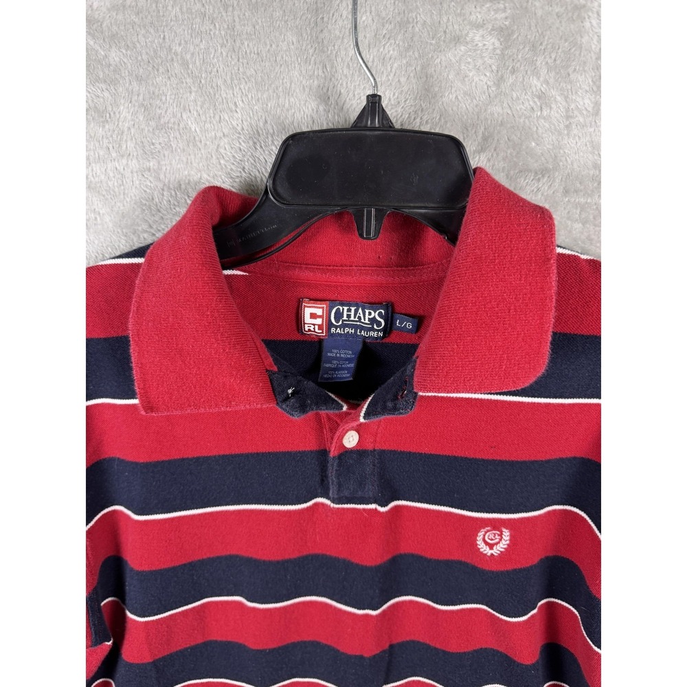 Chaps Ralph Lauren Polo Shirt Mens Large Red Navy Striped Short Sleeve Casual - Picture 3 of 9